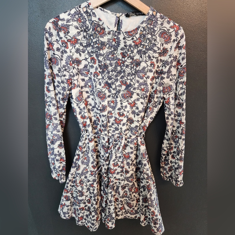 Zara Long Sleeve Floral Dress - Black and Red